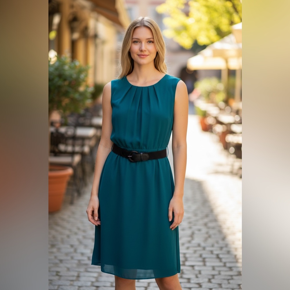 Elegant Teal Sleeveless Dress